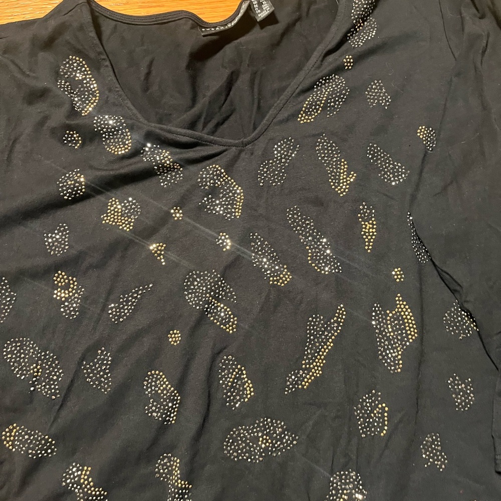 Susan Graver Black Embellished Short Sleeve Blouse